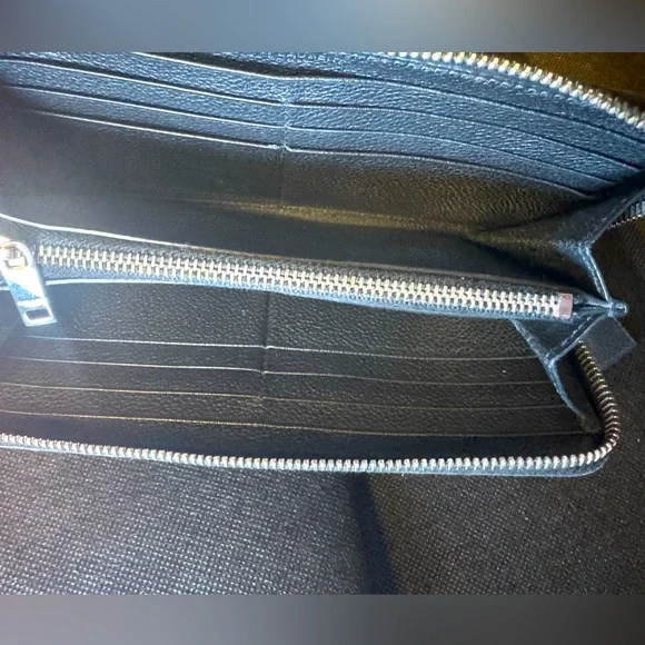 YSL Zip Around Wallet Saint Laurent Black Leather Silver Logo Discontinued RARE - Picture 12 of 16